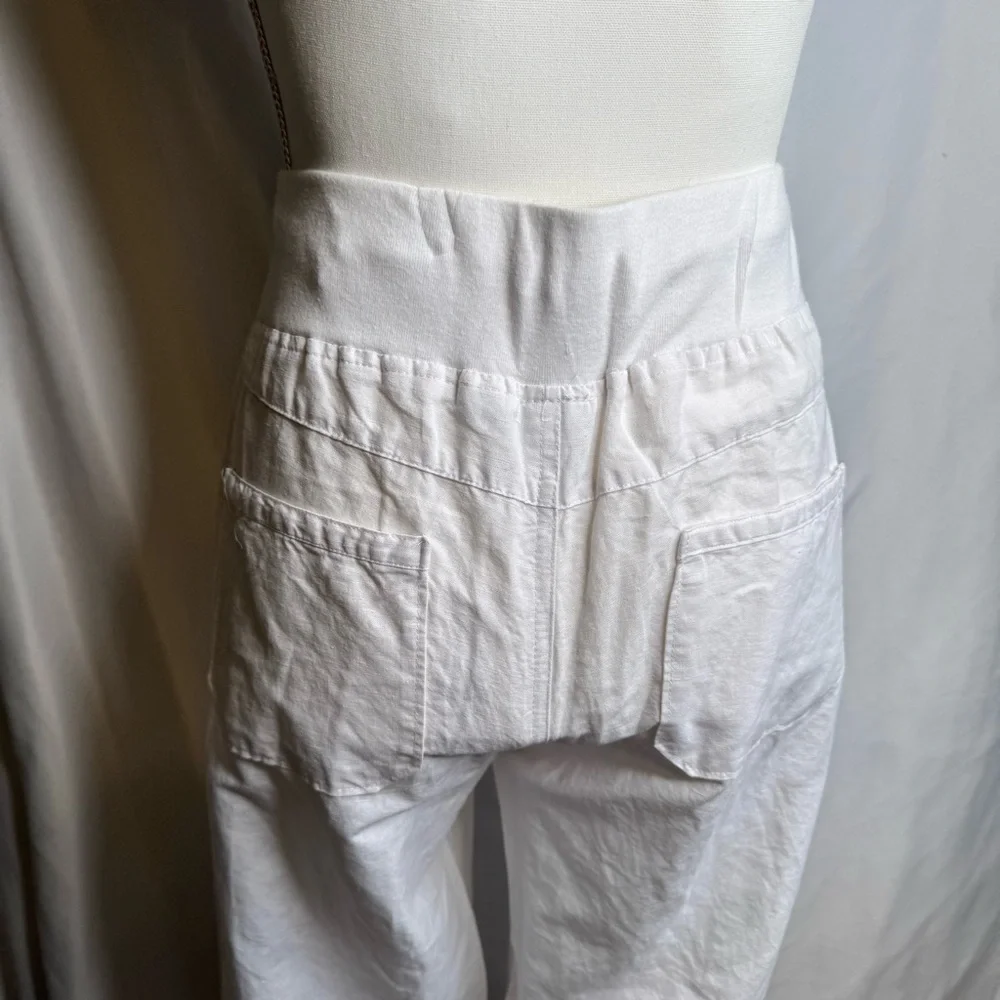 NY&C Linen Wide Leg Pants White Size Medium NWT Drawstring Summer